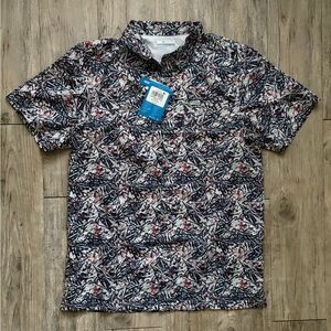 Columbia PFG Super Slack Tide Camp Shirt in Nocturnal Marlin Palms, Size Small